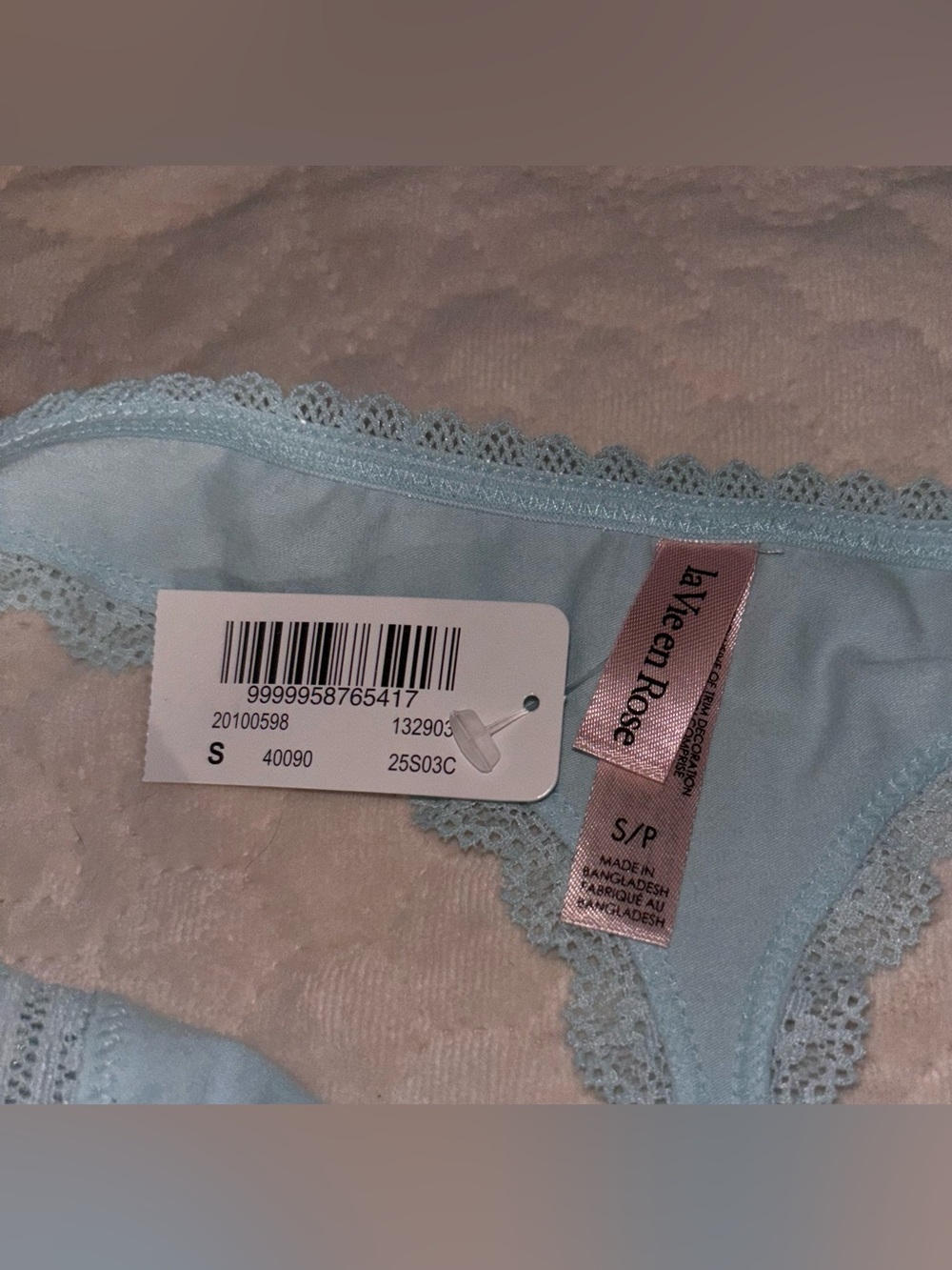 La vie en rose Light Blue Lace-Trim Thong - Picture 6 of 6